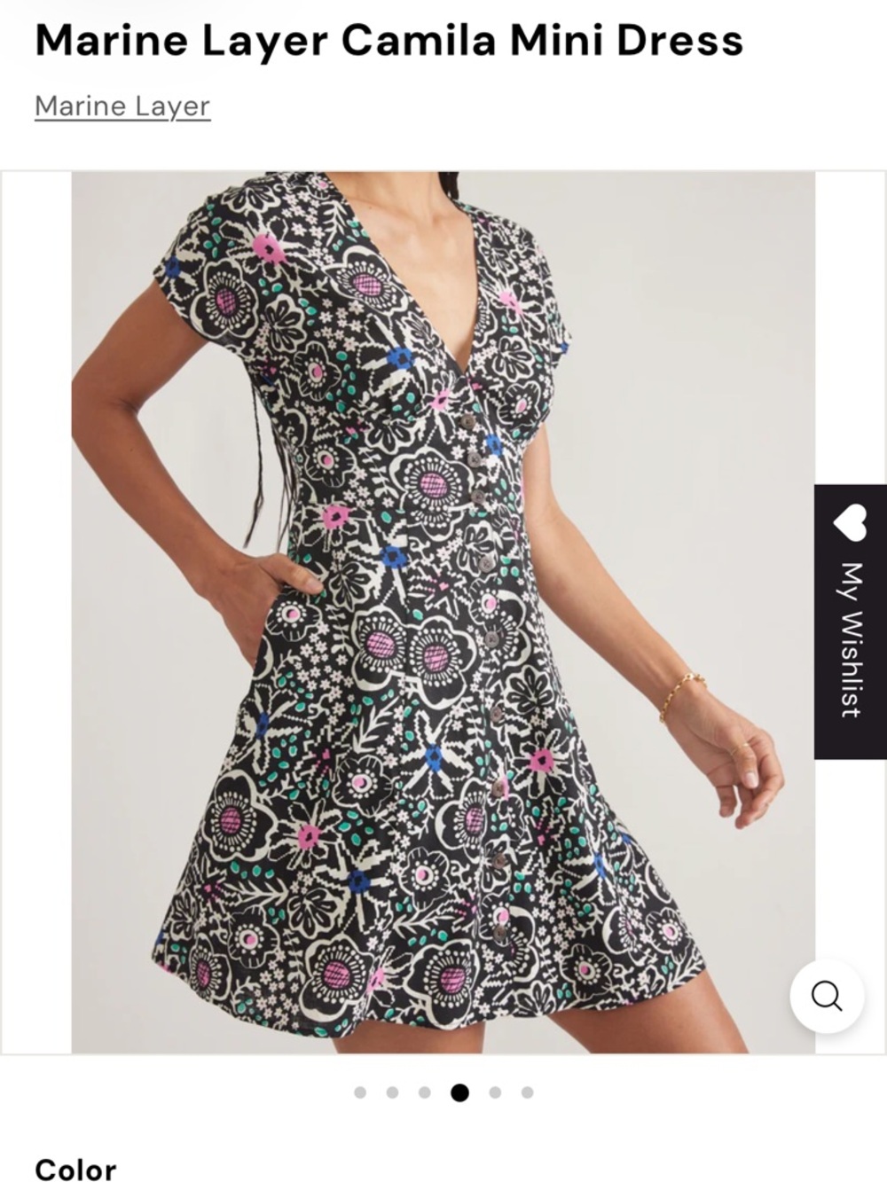 Marine Layer Black Floral Mini Dress with Pink, Blue and Green Accents